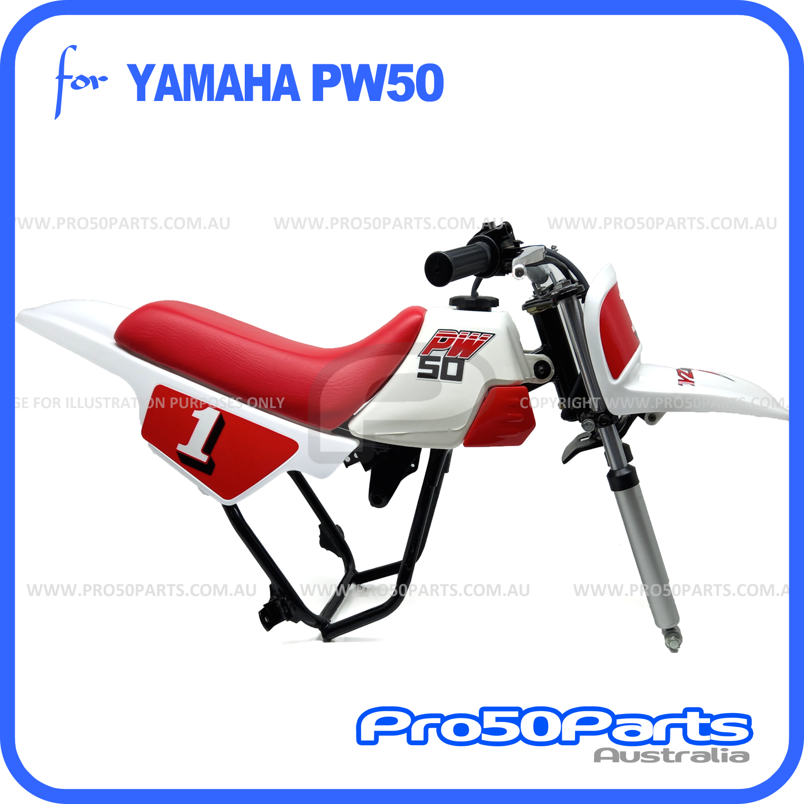 Yamaha PW50 Peewee 50 White Red Fender Cover & Tank + Red Seat +