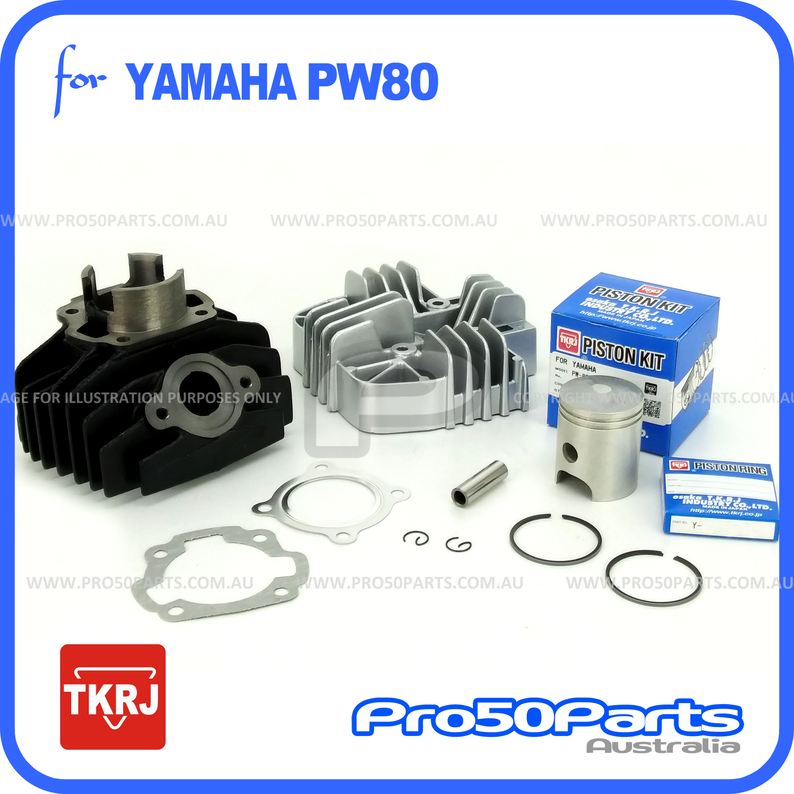 Yamaha PW80 Cylinder Rebuild Kit, Cylinder Barrel, Cylinder Head