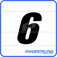 (PW50) - Racing Number "6" Sticker Decal (Black, "6", 75mm Height)