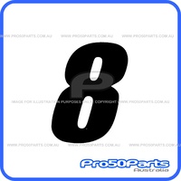 (PW50) - Racing Number "8" Sticker Decal (Black, "8", 75mm Height)