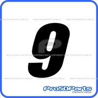(PW50) - Racing Number "9" Sticker Decal (Black, "9", 75mm Height)