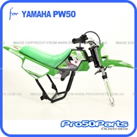 (PW50) - Package Of Plastics Fender Cover (Green), Fuel Tank (Black), Seat (Green) + Freebies (Fender Bolt, Pro50 Green Decal)