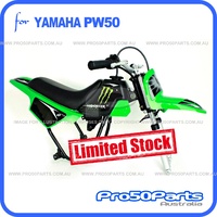 (PW50) - Package Of Plastics Fender Cover (Green), Fuel Tank (Black), Seat (Black) + Decal (Monster Energy) + Bolt