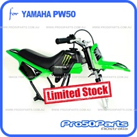 (PW50) - Package of Plastics Fender Cover (Green), Fuel Tank (Black), Seat (Black) + Decal (Monster Energy) + Bolt