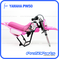 (PW50) - Package of Plastics Fender Cover (Hot Pink), Fuel Tank (Black), Seat (Pink) + Decal (PRO50) + Bolt