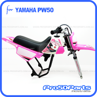 (PW50) - Package Of Plastics Fender Cover (Hot Pink), Fuel Tank (White), Seat (Black) + Decal (Pro50) + Bolt