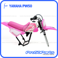 (PW50) - Package Of Plastics Fender Cover (Hot Pink), Fuel Tank (White), Seat (Pink) + Decal (Gtmoto) + Bolt