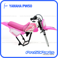 (PW50) - Package of Plastics Fender Cover (Hot Pink), Fuel Tank (White), Seat (Pink) + Decal (GTMOTO) + Bolt