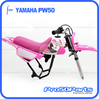 (PW50) - Package Of Plastics Fender Cover (Hot Pink), Fuel Tank (White), Seat (Pink) + Decal (Pro50) + Bolt