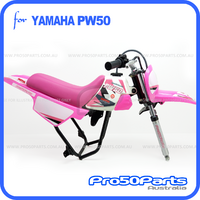 (PW50) - Package of Plastics Fender Cover (Hot Pink), Fuel Tank (White), Seat (Pink) + Decal (PRO50) + Bolt