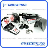 (PW50) - Package of Plastics Fender Cover, Fuel Tank, Seat (All Black) + Decal (DC) + Bolt