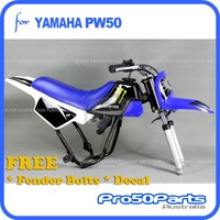 (PW50) - Package Of Plastics Fender Cover (White & Blue), Fuel Tank (Black), Seat (Blue) + Decal (Monster) + Bolt