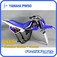 (PW50) - Package Of Plastics Fender Cover (White & Blue), Fuel Tank (Black), Seat (Blue) + Decal (Rockster) + Bolt