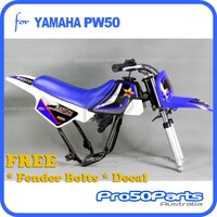 (PW50) - Package Of Plastics Fender Cover (White & Blue), Fuel Tank (Black), Seat (Blue) + Decal (Rockster) + Bolt