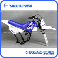 (PW50) - Package of Plastics Fender Cover (White), Fuel Tank (Blue), Seat (Blue) + FREEBIES (Fender Bolt, GT Blue Decal)