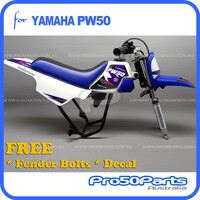 (PW50) - Package Of Plastics Fender Cover (White & Blue), Fuel Tank (White), Seat (Black & Blue) + Decal (Pro50) + Bolt