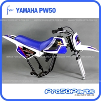 (PW50) - Package Of Plastics Fender Cover (White & Blue), Fuel Tank (White), Seat (Blue) + Freebies (Fender Bolt, Rockstar Decal)