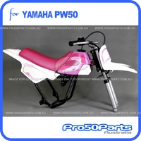 (PW50) - Package of Plastics Fender Cover (White), Fuel Tank (Pink), Seat (Pink) + FREEBIES (Fender Bolt, GT Pink Decal)