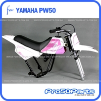 (PW50) - Package of Plastics Fender Cover (White + Pink), Fuel Tank (White), Seat (Black) + FREEBIES (Fender Bolt, GT Pink Style Decal)