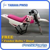 (PW50) - Package Of Plastics Fender Cover (White & Pink), Fuel Tank (White), Seat (Pink) + Freebies (Fender Bolt, Pro50 Pink Decal)