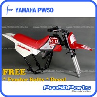 (PW50) - Package Of Plastics Fender Cover (White & Red), Fuel Tank (Black), Seat (Red) + Freebies (Fender Bolt, Dc Decal)