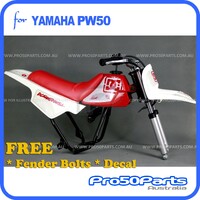 (PW50) - Package Of Plastics Fender Cover (White & Red), Fuel Tank (Red), Seat (Red) + Freebies (Fender Bolt, Dc Decal)