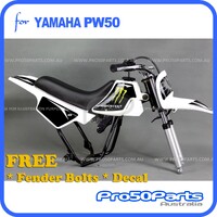 (PW50) - Package Of Plastics Fender Cover (White), Fuel Tank (White), Seat (Black) + Decal (Monster) + Bolt