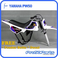 (PW50) - Package Of Plastics Fender Cover (White), Fuel Tank (White), Seat (Black) + Decal (Rockstar) + Bolt