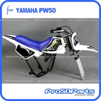 (PW50) - Package of Plastics Fender Cover (White), Fuel Tank (White), Seat (Blue) + FREEBIES (Fender Bolt,, Monster Energy Decal)