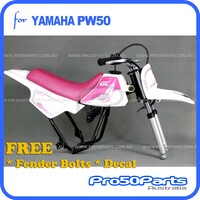 (PW50) - Package Of Plastics Fender Cover (White), Fuel Tank (White), Seat (Pink) + Freebies (Fender Bolt, Gt Pink Decal)