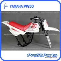 (PW50) - Package of Plastics Fender Cover (White), Fuel Tank (White), Seat (Red) + Fender Bolt + Decal (DC Red)