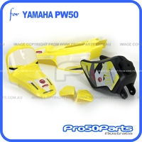 (PW50) - Package of Plastics Fender Cover (Yellow), Fuel Tank (Black) + Pro50 Yellow Decal