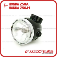 Headlight Assy Z50A/ J1 (12v, Single Indicator, Steel Case, Black)