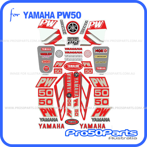(PW50) - Yamaha PW50 Motorcross Decal Sticker Kit - Red