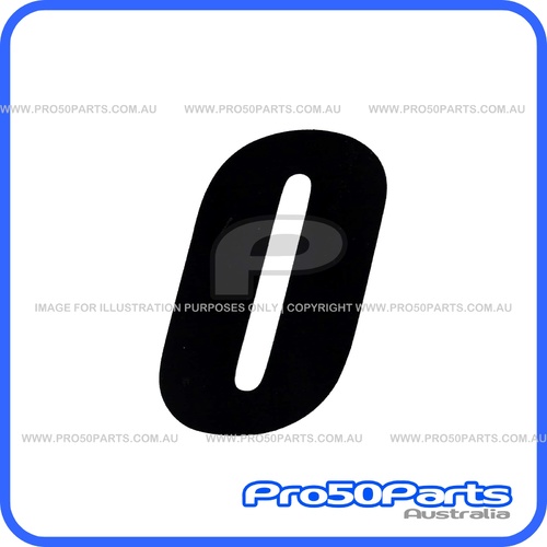 (PW50) - Racing Number "0" Sticker Decal (Black, "0", 75mm Height)