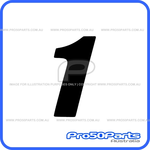 (PW50) - Racing Number "1" Sticker Decal (Black, "1", 75mm Height)