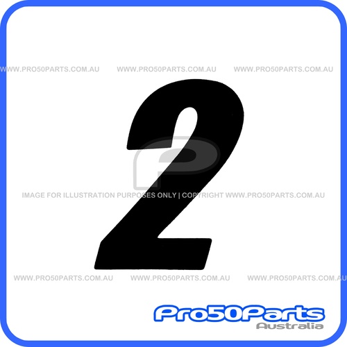 (PW50) - Racing Number "2" Sticker Decal (Black, "2", 75mm Height)