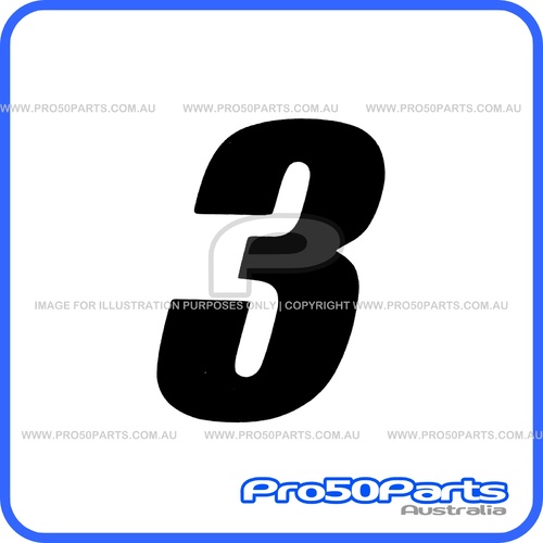 (PW50) - Racing Number "3" Sticker Decal (Black, "3", 75mm Height)
