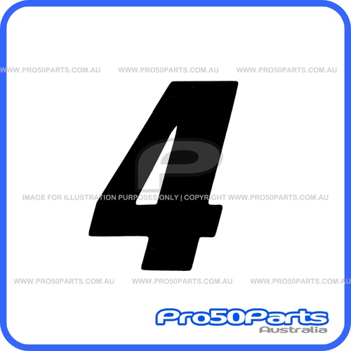(PW50) - Racing Number "4" Sticker Decal (Black, "4", 75mm Height)