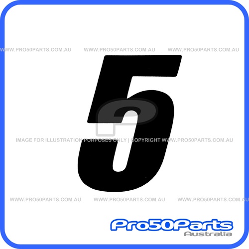(PW50) - Racing Number "5" Sticker Decal (Black, "5", 75mm Height)