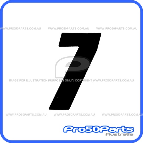 (PW50) - Racing Number "7" Sticker Decal (Black, "7", 75mm Height)
