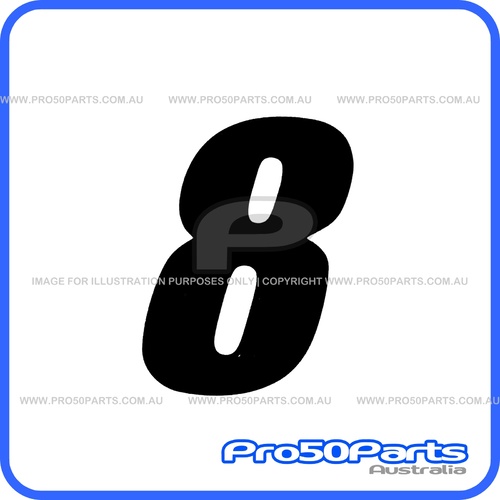 (PW50) - Racing Number "8" Sticker Decal (Black, "8", 75mm Height)