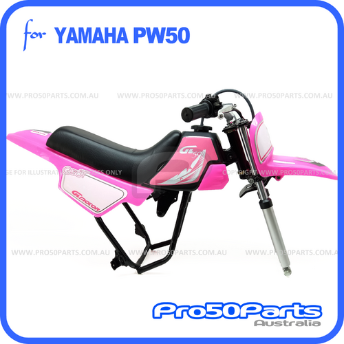 (PW50) - Package of Plastics Fender Cover (Hot Pink), Fuel Tank (Black), Seat (Black) + Decal (GTMOTO) + Bolt