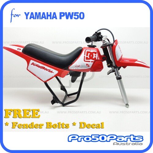 (PW50) - Package of Plastics Fender Cover (Red), Fuel Tank (Red), Seat (Black) + Decal (DC) + Bolt