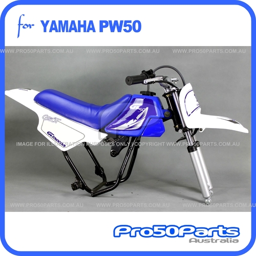 (PW50) - Package of Plastics Fender Cover (White & Blue), Fuel Tank (Blue), Seat (Blue) + FREEBIES (Fender Bolt, GT Blue Decal)